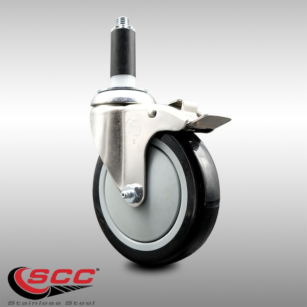 Service Caster 5 Inch 316SS Black Poly Swivel 1 Inch Expanding Stem Caster Lock Brake SCC SCC-SS316TTLEX20S514-PPUB-BLK-1 - main